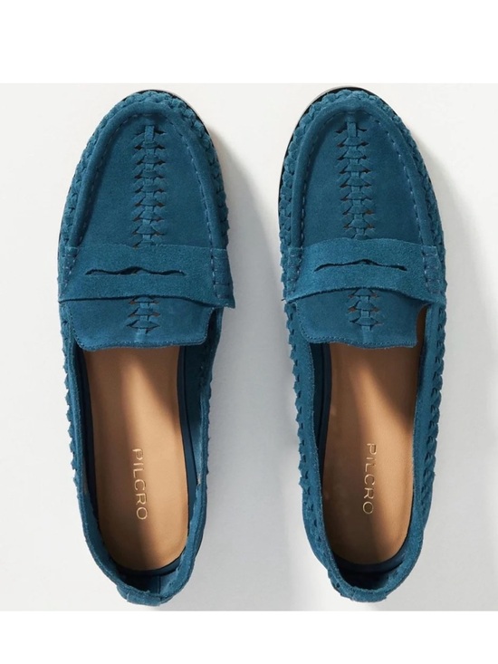 Pilcro Shoes - Pilcro Anthropologie Woven Blue Suede Slip On Loafers Size 7.5